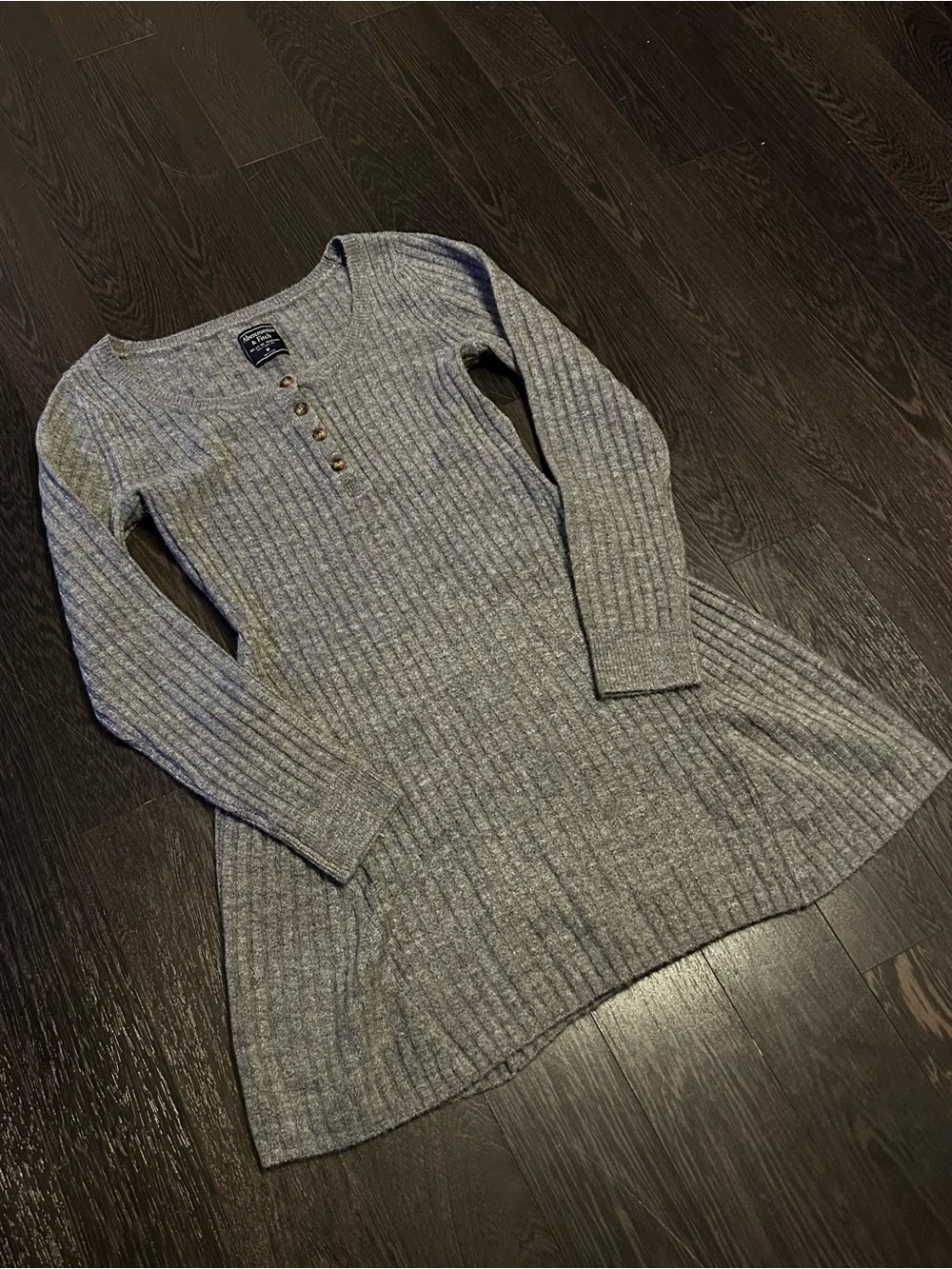Abercrombie and Fitch Gray Ribbed Knit Henley Long Sleeve Mini Skater Dress M